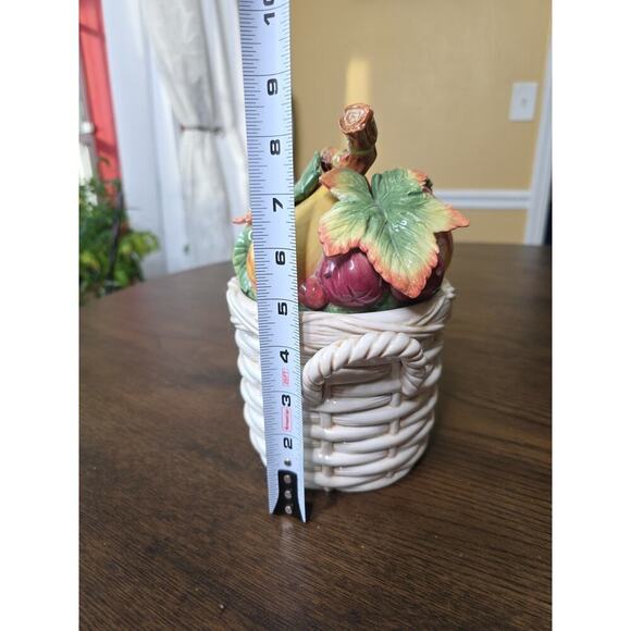 Fitz & Floyd Basket Weave Cookie Jar / Canister - Apple Plums Pear Grape 9 X 7 - Picture 4 of 16